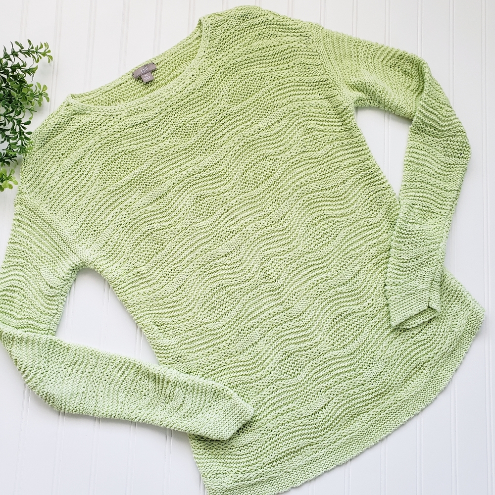 J Jill Sweater Lightweight Chunky Open Knit Sweater Light Green size XS